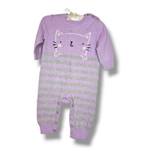 Gap Baby Peek-A-Pet Lavender And Gray Knitted Cat Romper - Size 3-6 Months
